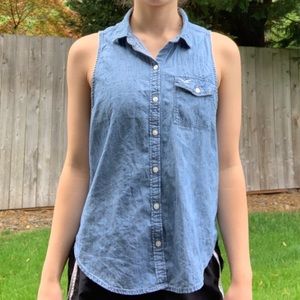 Blue Hollister button down tank top